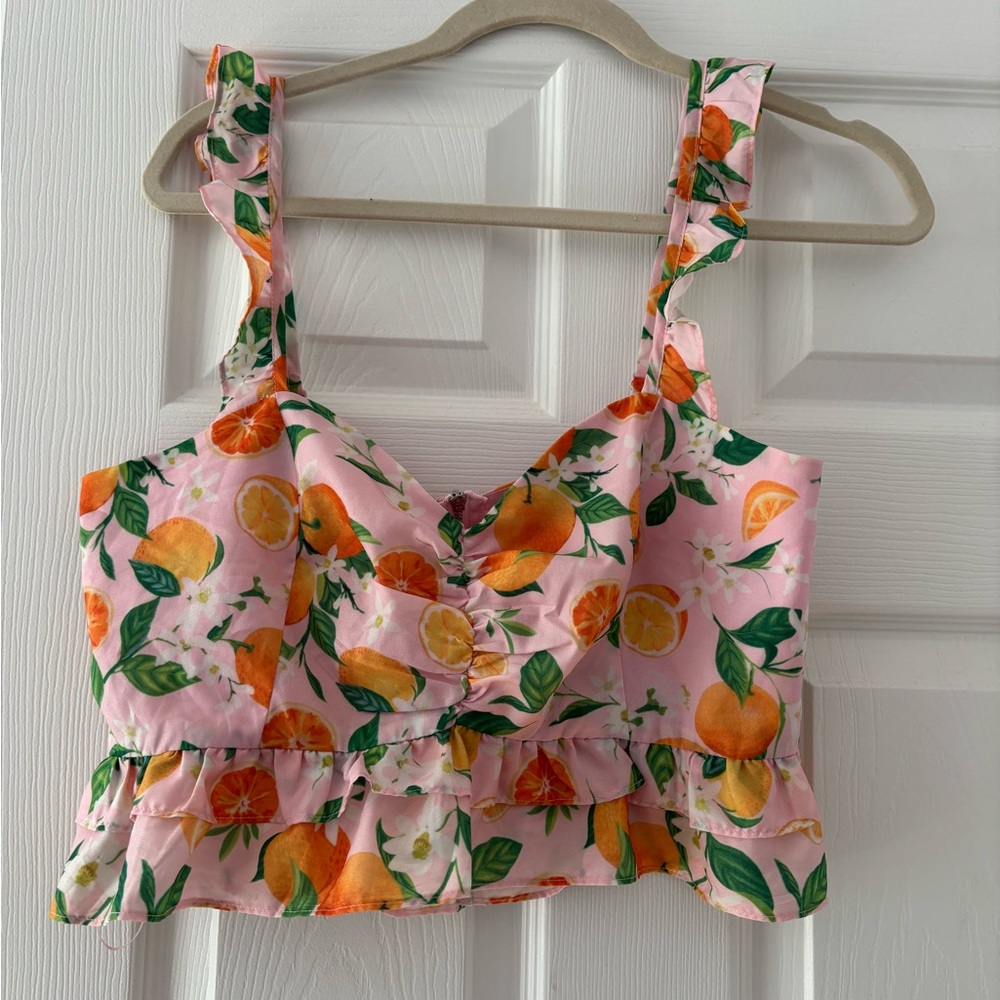 Sugarlips Pink and Orange Citrus Crop Top